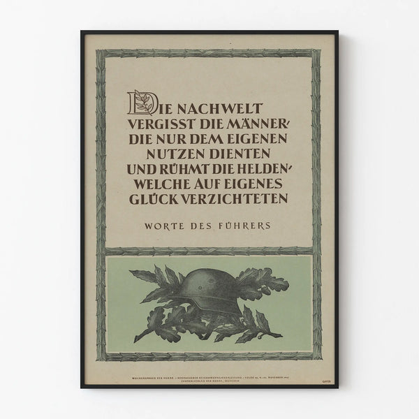 German Quote Wall Poster with Helmet and Branches