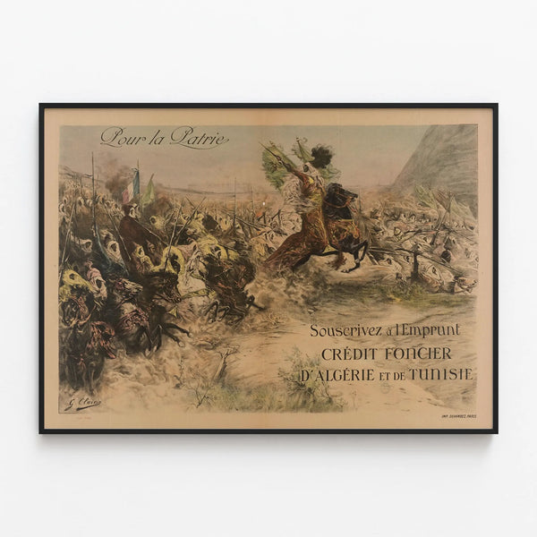 Vintage poster for the homeland Crédit Foncier d’Algérie et de Tunisie — framed artwork on a wall