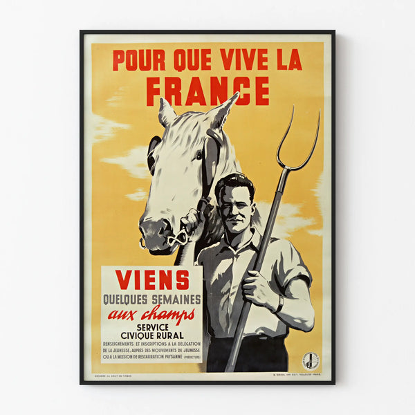 Vintage patriotic poster - Long live France - Rural wall decoration
