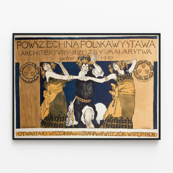 Vintage poster of the Powszechna Polska Wystawa 1910 in Lwów — framed artwork on a wall