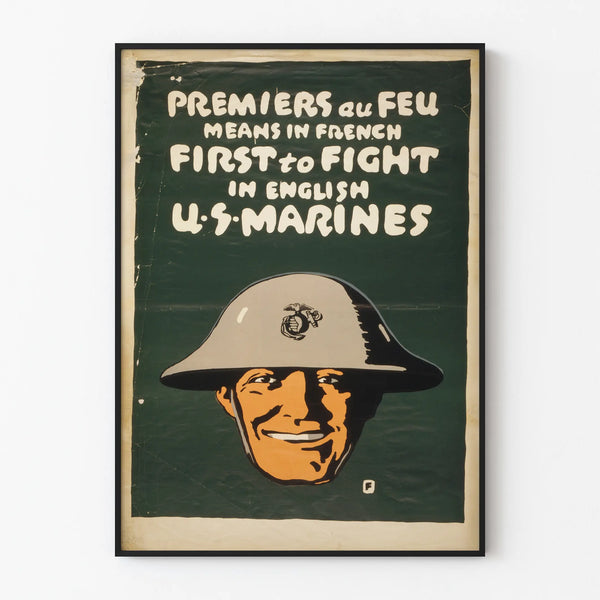 Vintage wall decoration poster of US Marines military poster First to Fire