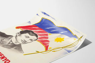 Vintage patriotic poster with portrait and Philippine flag