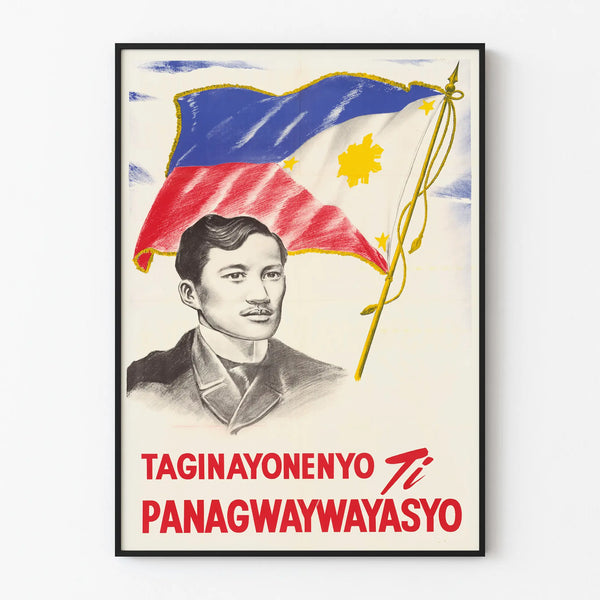 Vintage patriotic poster with portrait and Philippine flag