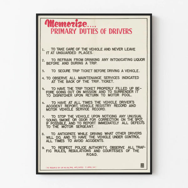 Poster Essential Rules for Drivers - Vintage Wall Decoration