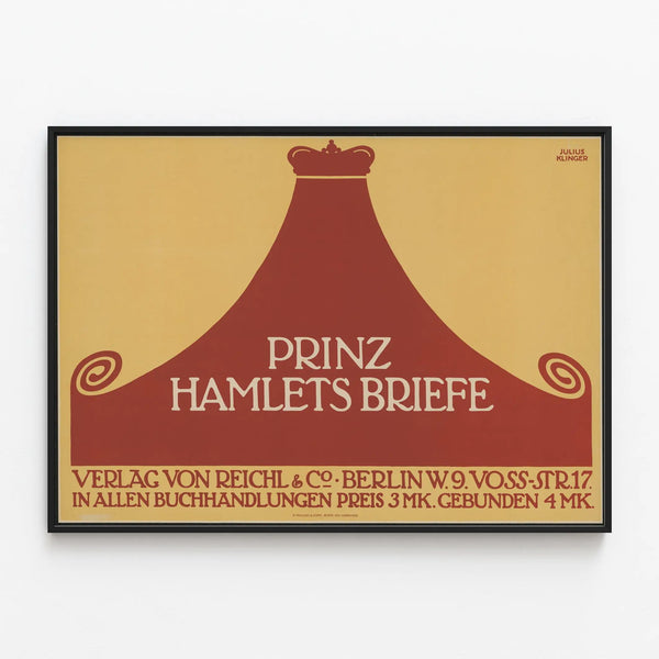 Prinz Hamlet's Letters Poster by Julius Klinger for Vintage Wall Decoration — framed artwork on a wall