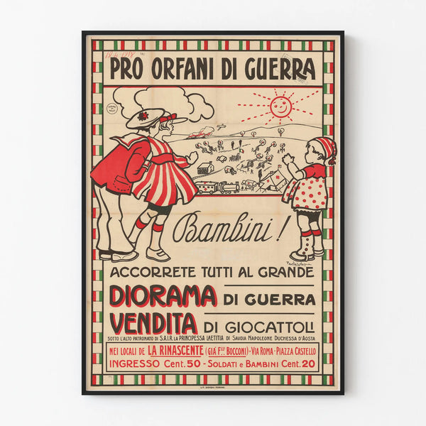 Vintage Italian Poster Pro Orfani di Guerra for Diorama and Toy Sales