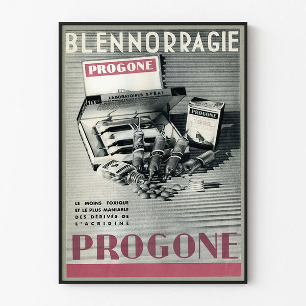 Vintage Progone advertising poster - Retro medical wall decoration