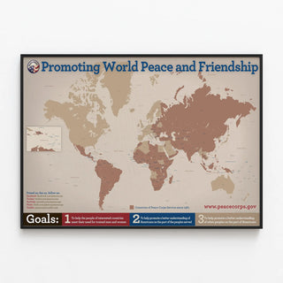 Poster World Map for Peace and Friendship — framed artwork on a wall