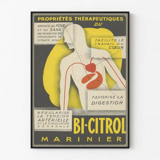 Vintage poster of the therapeutic properties of Bi-Citrol Marinier