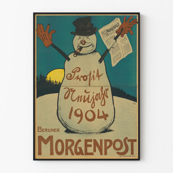 Vintage poster Snowman Prosit Neujahr 1904 Berliner Morgenpost