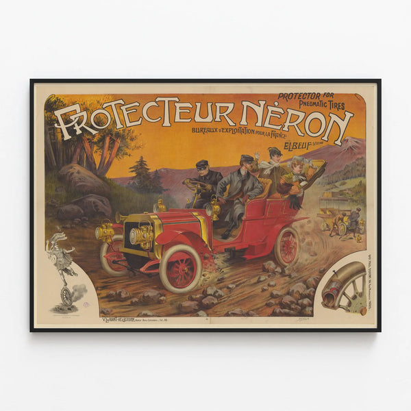 Vintage Poster Protecteur Néron for Pneumatic Tires — framed artwork on a wall