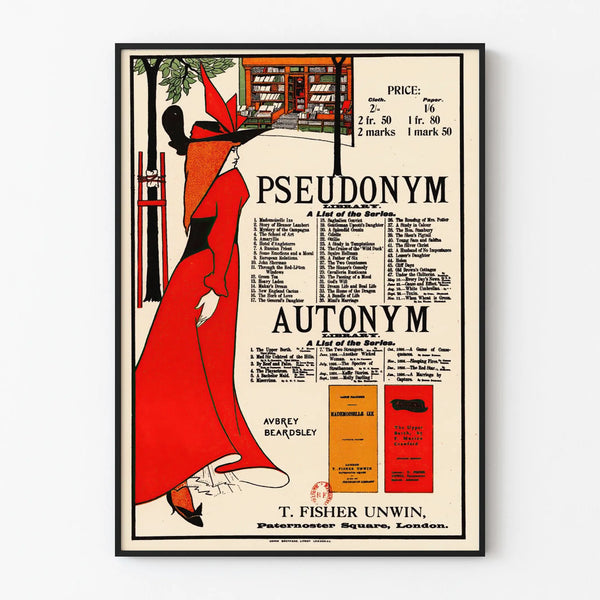 Vintage library poster Pseudonym Autonym by Aubrey Beardsley