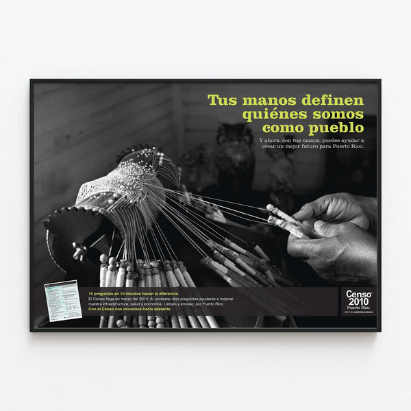Censo 2010 Puerto Rico Awareness Poster - Engaged Wall Decoration — framed artwork on a wall