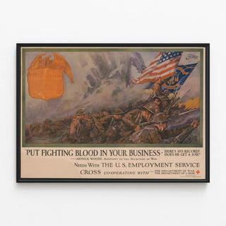 Vintage War Poster - Put Fighting Blood In Your Business — framed artwork on a wall