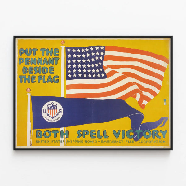 Vintage American Naval War Poster - Victory and Pride — framed artwork on a wall