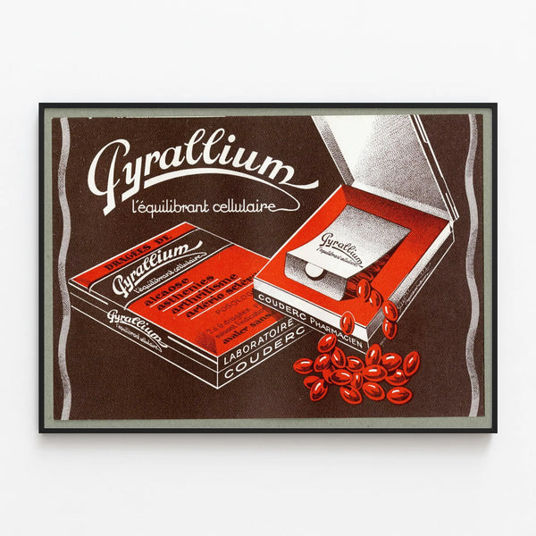 Vintage Pyrallium Poster - Retro Pharmaceutical Wall Decoration — framed artwork on a wall