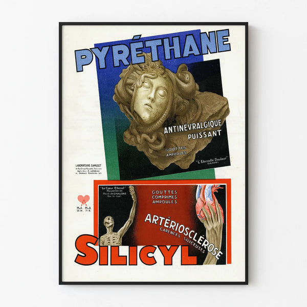 Vintage advertising poster Pyréthane Silicyl antineuralgic and arteriosclerosis