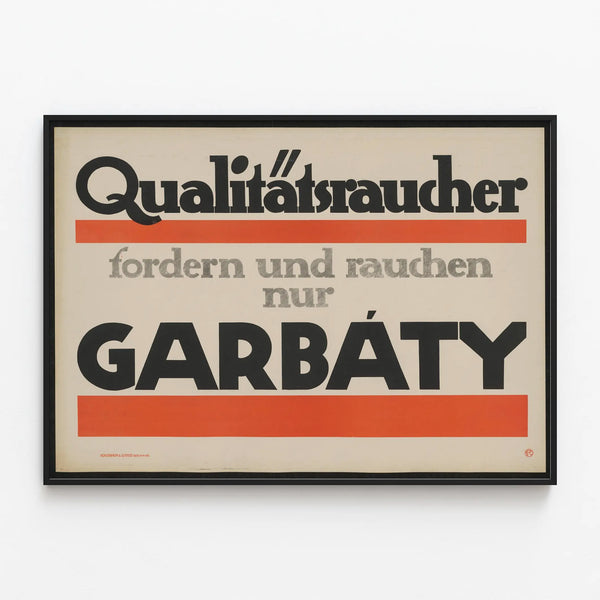 Vintage Advertising Poster Garbaty in German — framed artwork on a wall
