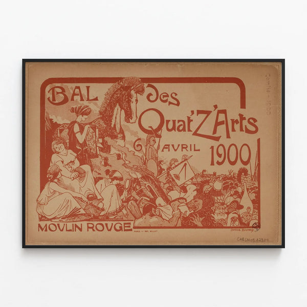 Vintage Poster of the Quat'z'Arts Ball 1900 at the Moulin Rouge — framed artwork on a wall