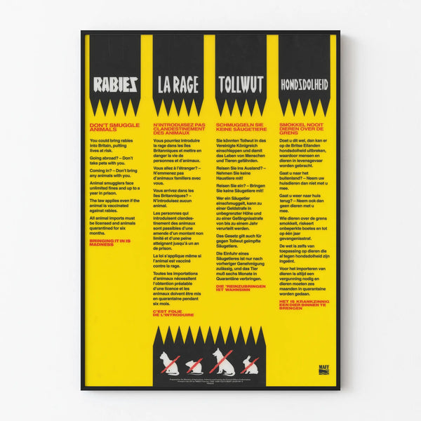 Multilingual educational poster against animal smuggling for rabies prevention