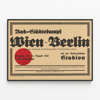 Vintage poster Rad-Stadtekampf Vienna against Berlin 1938 — framed artwork on a wall