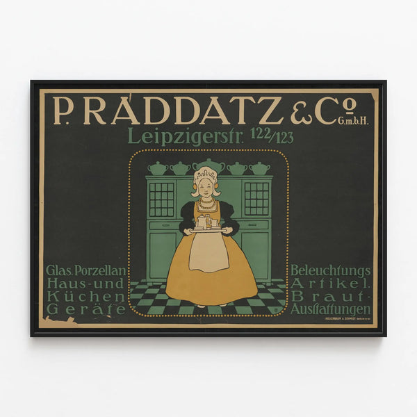 Vintage poster P. Raddatz & Co GmbH - Retro kitchen wall decoration — framed artwork on a wall