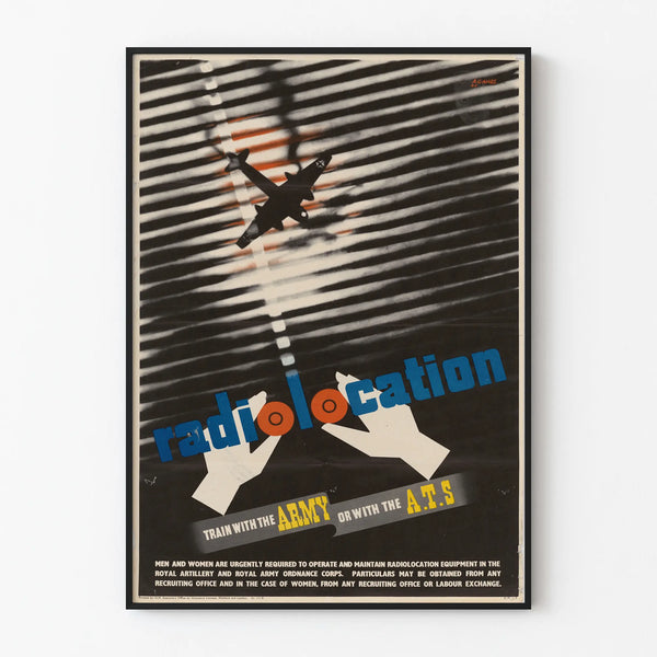 Vintage military radar poster with flying airplane