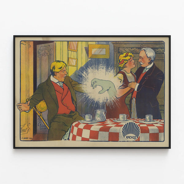 Vintage poster Radio La Main Verte for wall decoration — framed artwork on a wall