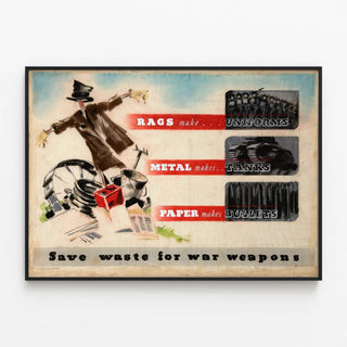 Poster on Waste Recovery and Management for the War Effort — framed artwork on a wall