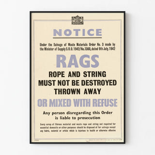 Vintage Poster Notice Rags 1942