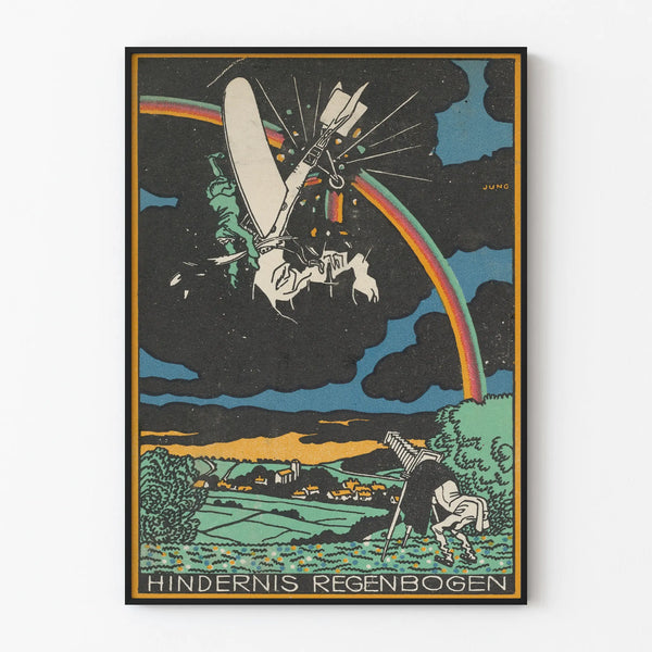 Vintage Poster Obstacles Rainbow with airplane and rainbow