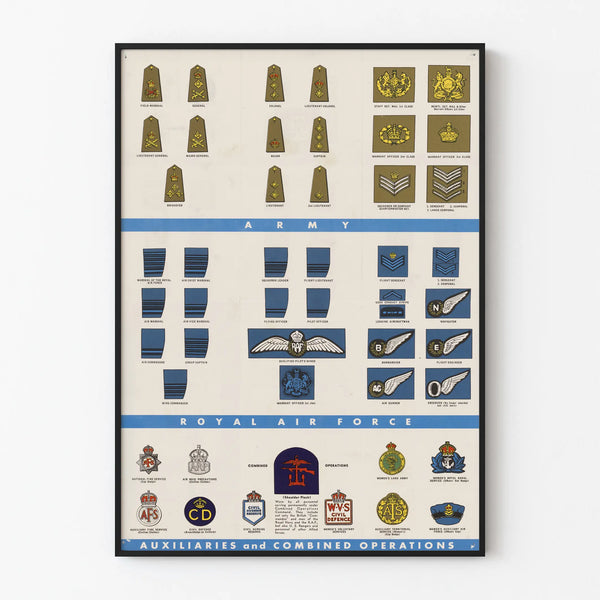 Poster Ranks and Insignia of the British Forces - Military Wall Decoration
