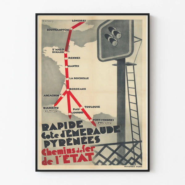 Vintage Poster of the Emerald Coast, Pyrenees, and the State Railways