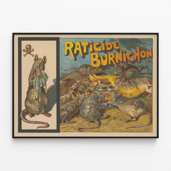 Vintage Poster Raticide Burnichon - Retro Wall Decoration — framed artwork on a wall