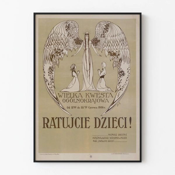 Vintage Polish poster Ratujcie Dzieci from 1916 for wall decoration