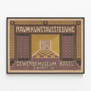 Vintage poster for the art space exhibition at the Gewerbemuseum in Basel 1909 — framed artwork on a wall