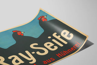Vintage poster Ray Seife with black hens on a blue background — artwork view