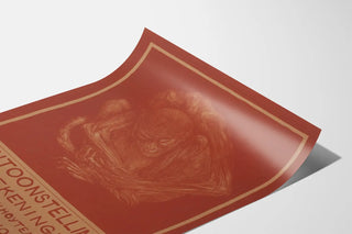 Vintage poster of a drawing exhibition with a curled-up monkey