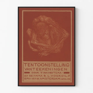 Vintage poster of a drawing exhibition with a curled-up monkey