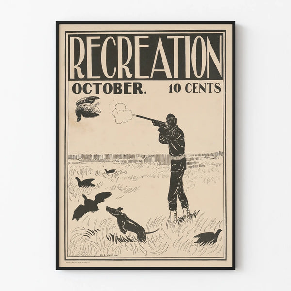 Vintage October hunting poster with shooter and dog