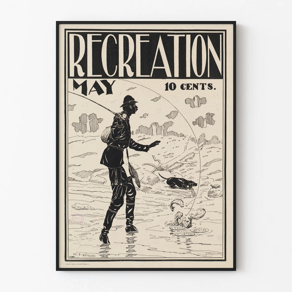 Vintage black and white fishing line poster
