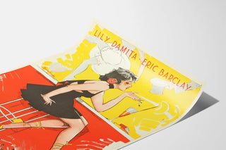 Vintage poster of an elegant woman with yellow heels