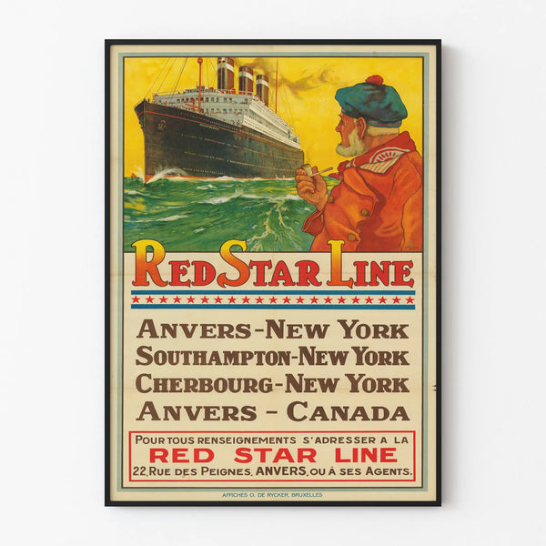 Vintage Red Star Line Poster - Cruises from Antwerp, Southampton, and Cherbourg to New York