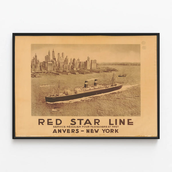 Vintage poster of Red Star Line Antwerp - New York — framed artwork on a wall