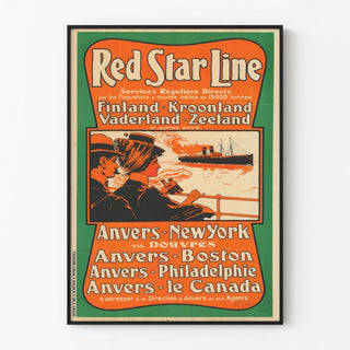Vintage poster Red Star Line – Antwerp-New York ocean liners and other routes