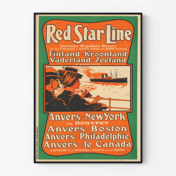 Vintage poster Red Star Line – Antwerp-New York ocean liners and other routes