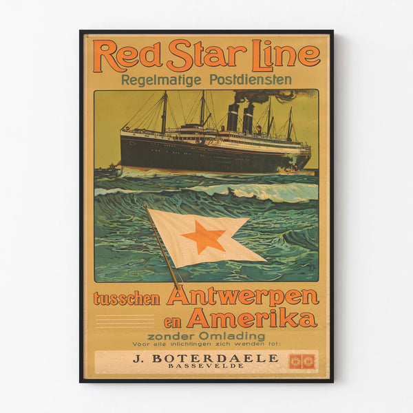 Vintage Red Star Line Poster - Antwerp to America Voyage