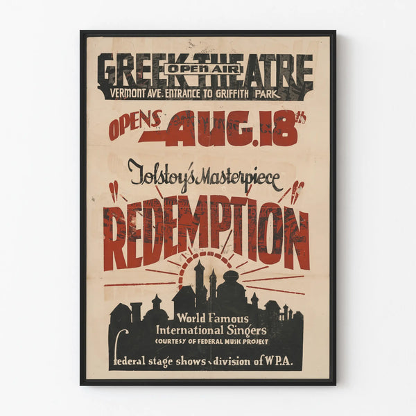 Vintage outdoor theater poster Redemption by Tolstoy