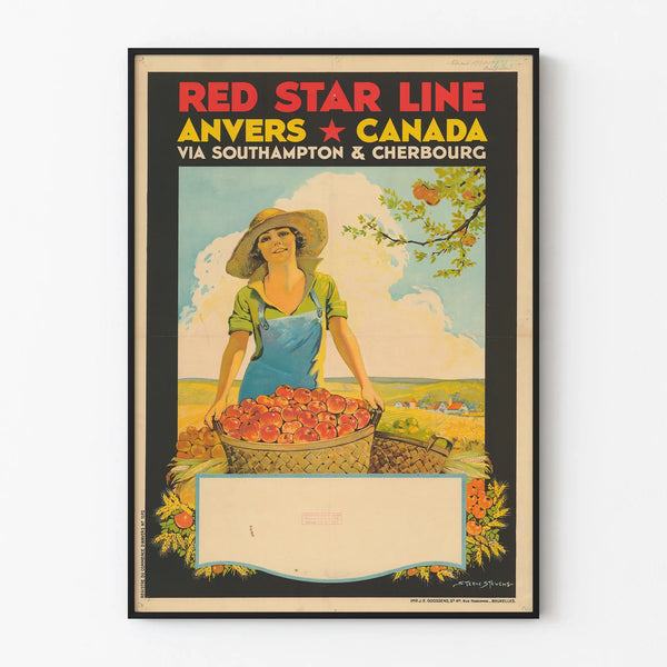 Vintage poster Red Star Line Antwerp - Canada via Southampton & Cherbourg