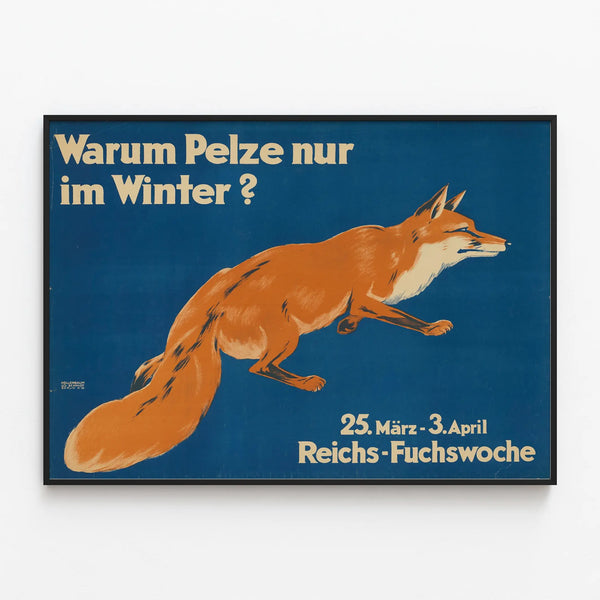 Vintage Fox Poster - Reichs Fox Week — framed artwork on a wall